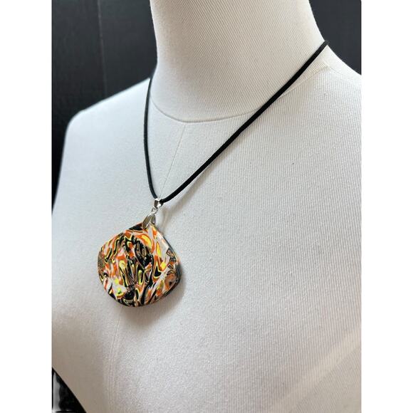 Oversize Polymer Clay Pendant on Black Cord 18 Inch Necklace - Picture 3 of 8